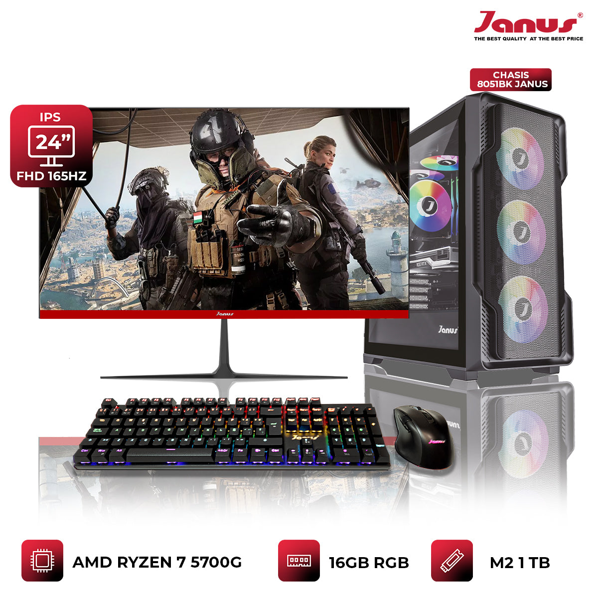 COMPUTADOR GAMER JANUS AMD RYZEN 7 5700G MEMORIA RAM 16GB RGB SSD 1TB M.2   BOARD B450M STEEL    FUENTE JANUS 650W 80 PLUS BRONZE