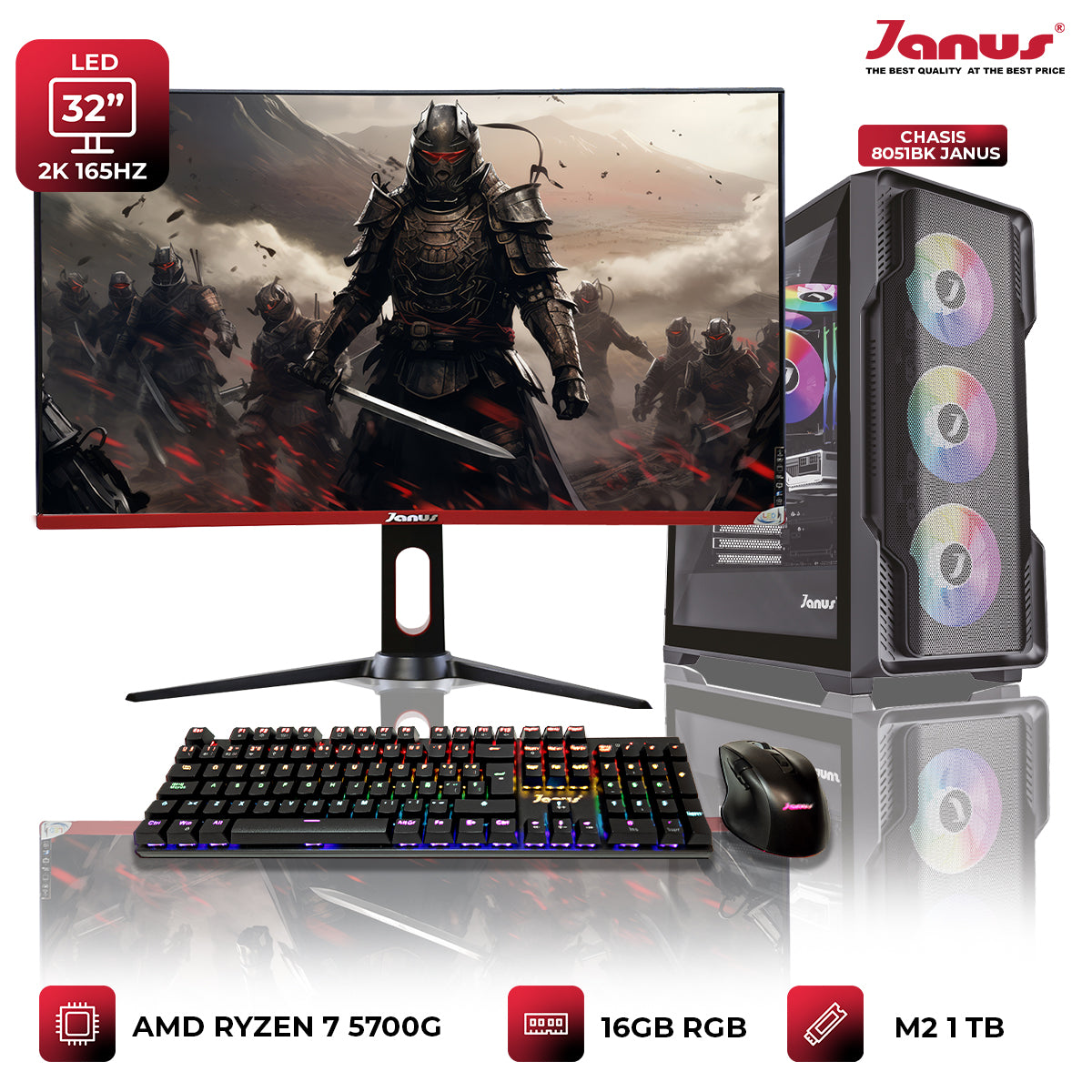 COMPUTADOR GAMER JANUS AMD RYZEN 7 5700G MEMORIA RAM 16GB RGB SSD 1TB M.2   BOARD B450M STEEL    FUENTE JANUS 650W 80 PLUS BRONZE