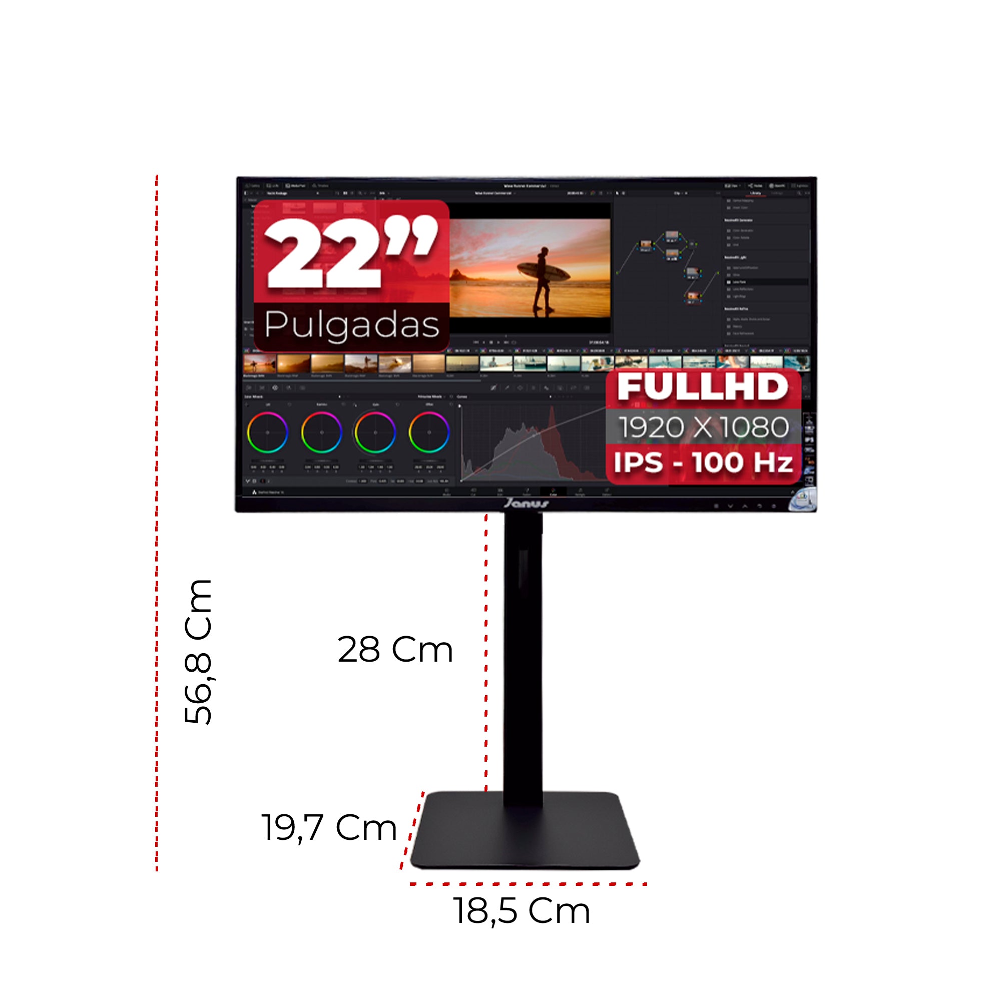 Monitor Janus Ips 21.45" 100Hz Con Base Ergonómica Ajustable