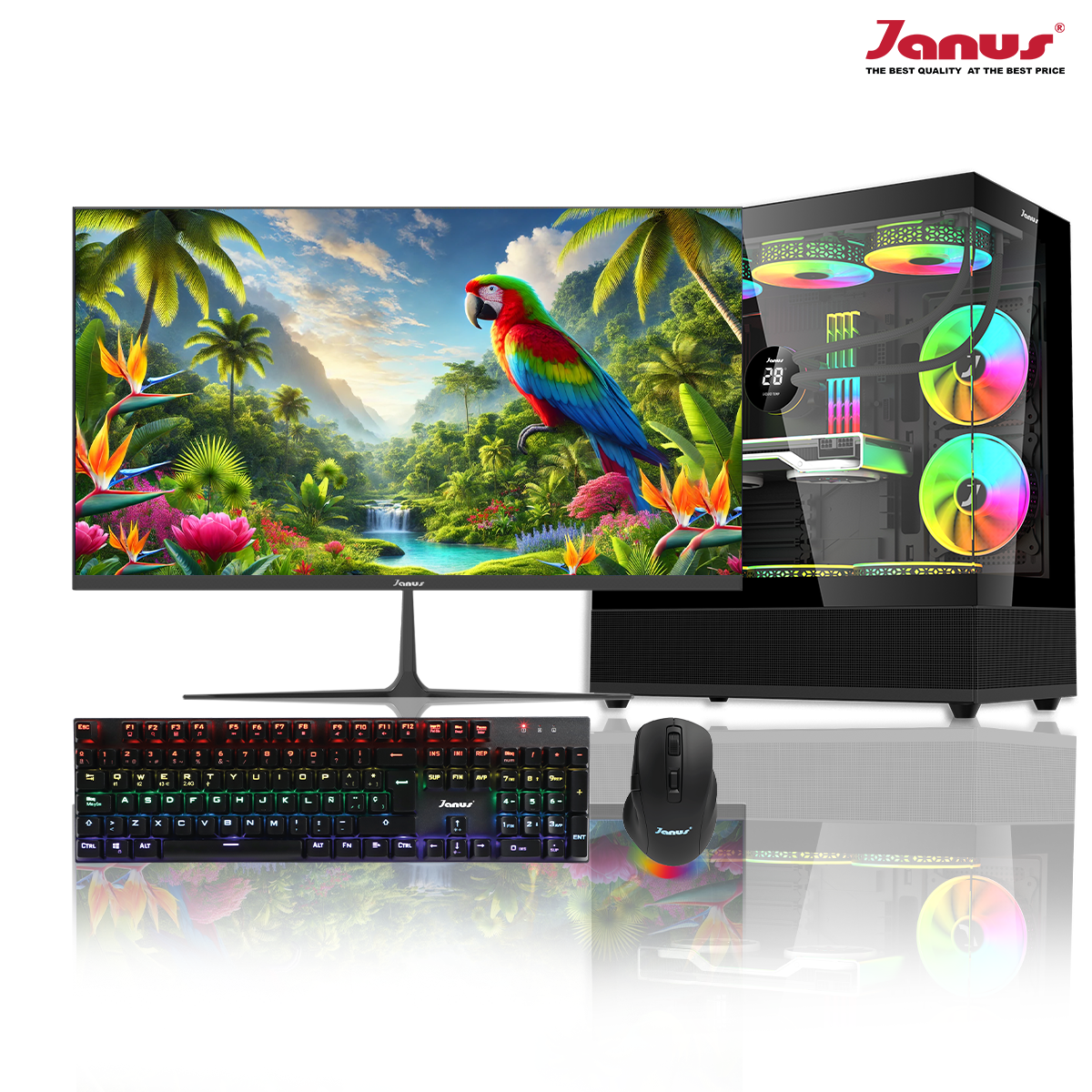 COMPUTADOR DE ESCRITORIO JANUS AMD RYZEN 7 9700X MEMORIA RAM 32GB RGB DDR5 SSD 1TB M.2  RTX 4060 BOARD B650 GAMING PLUS WIFI   REFRIGERACION LIQUIDA 360MM NEGRAFUENTE JANUS 650W 80 PLUS BRONZE