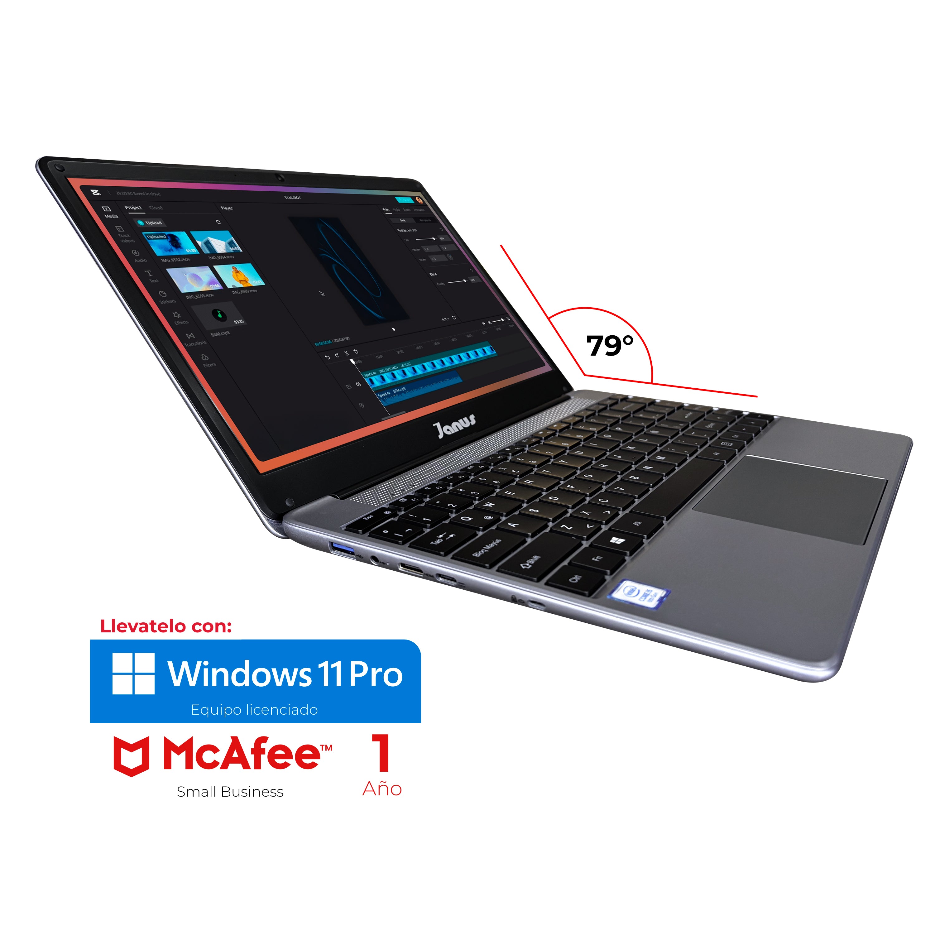 COMPUTADOR PORTATIL JANUS I3 10110U / 8GB / SSD 256GB / LCD 14'' FULL HD / TECLADO RETROILUMINADO + LICENCIA DE WIND. 11 + LICENCIA McAfee