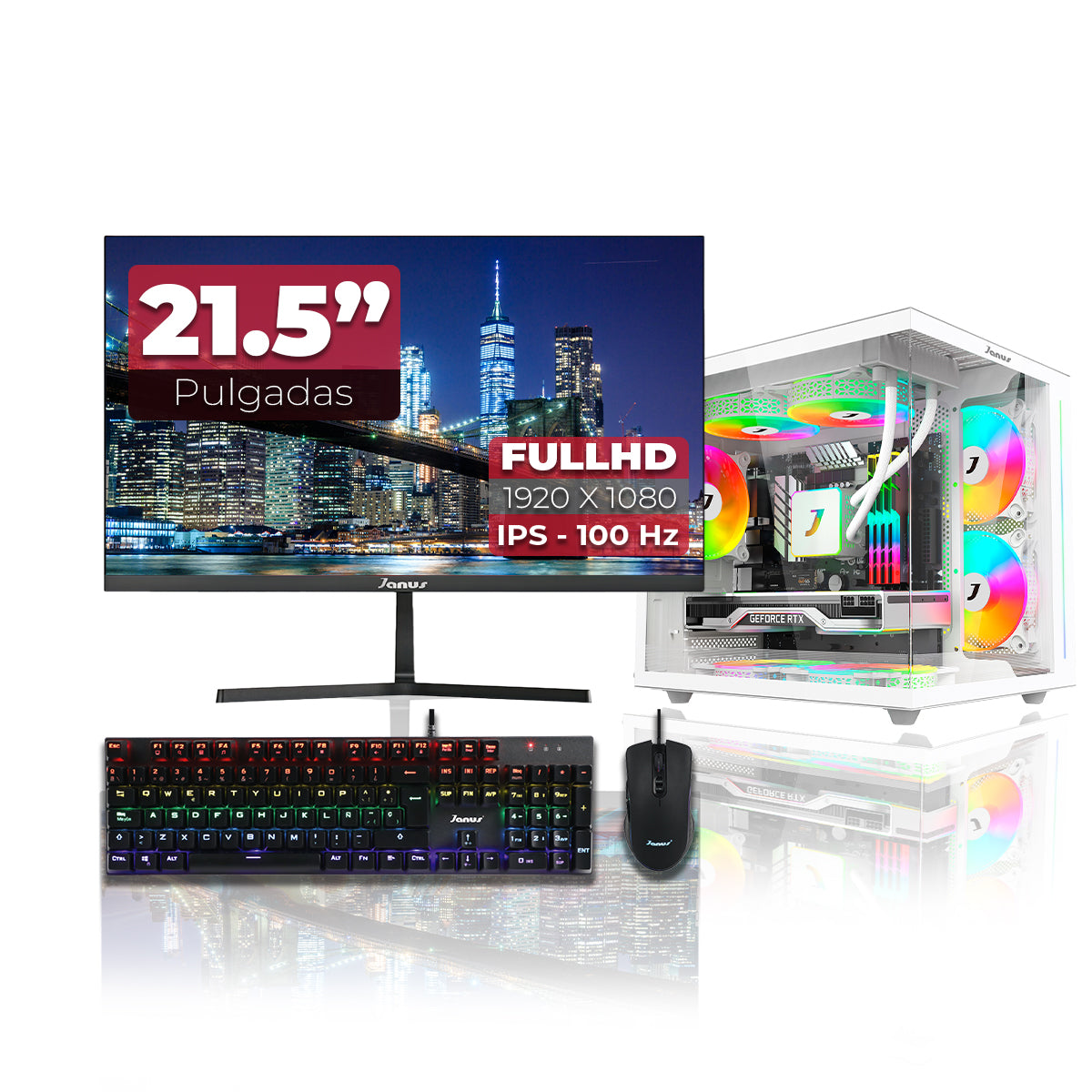 Computador Gamer Janus AMD RYZEN 7 8700G MEMORIA RAM 16GB RGB DDR5 SSD 1TB M.2   Board A620M-HDV-M2   Refrigeracion Liquida 240MM BLANCA FUENTE Janus 650W 80 PLUS BRONZE