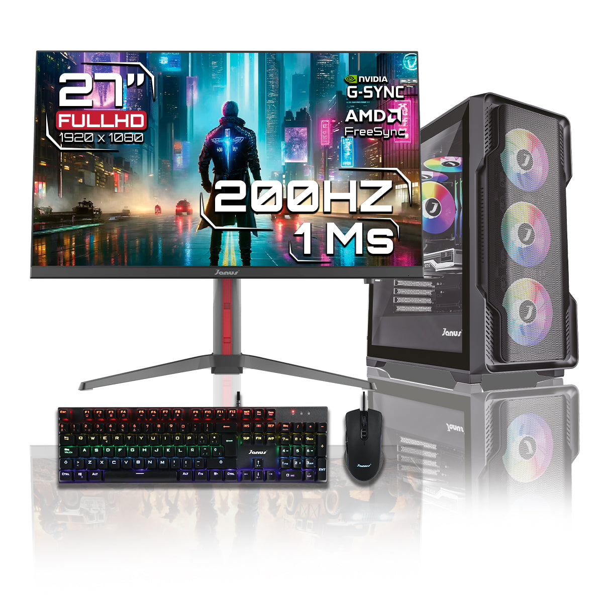 Computador Gamer Janus AMD RYZEN 7 5700G MEMORIA RAM 16GB RGB SSD 512GB M.2  RX 7700 XT Board A520M-AC WIFI   Refrigeracion Liquida 360MM NEGRA FUENTE Janus 650W 80 PLUS BRONZE