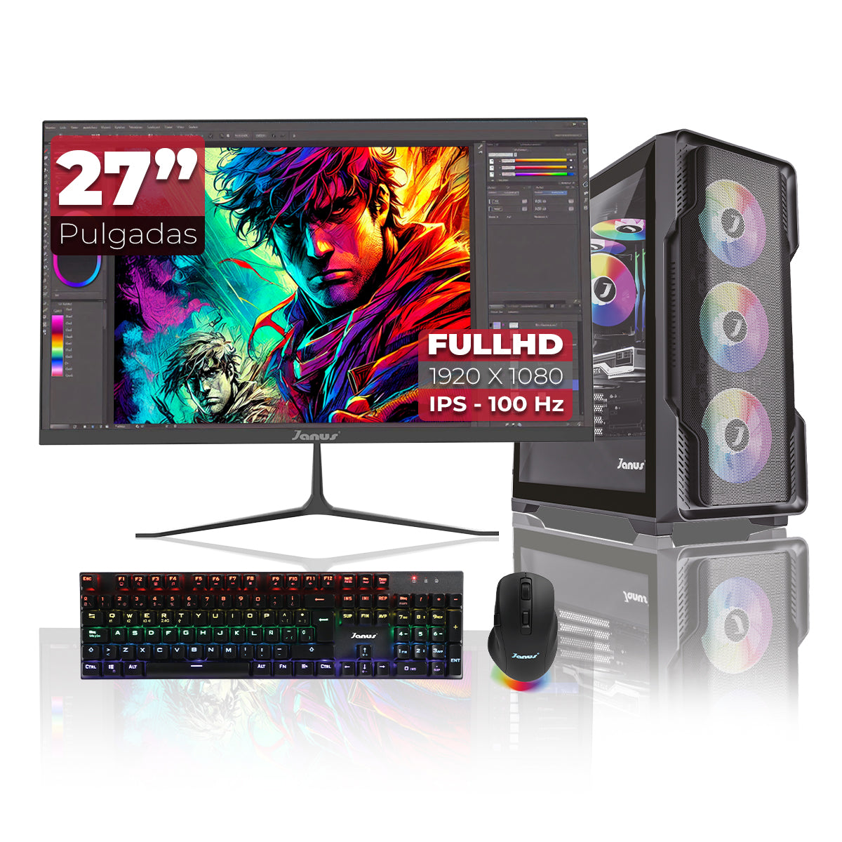 COMPUTADOR GAMER JANUS XTREME INTEL CORE I7 14700F MEMORIA RAM 16GB RGB DDR5 SSD 1TB M.2  RTX 4070 SUPER BOARD B760 GAMING PLUS WIFI   REFRIGERACION LIQUIDA 360MM NEGRA FUENTE JANUS 650W 80 PLUS BRONZE